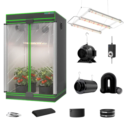 MIMEO indoor hydroponics grow tent kit with LED light, inline fan & carbon filter for stealth plant cultivation