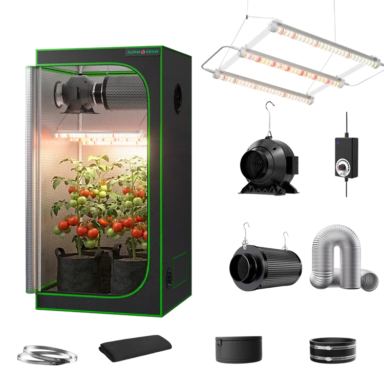 MIMEO indoor grow tent with LED light, inline fan, carbon filter, and hydroponics kit for stealth plant cultivation