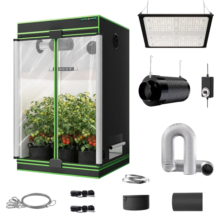MIMEO Turnkey Kit with Grow Tent, LED Grow Light, Inline Fan & Carbon Filter for Indoor Hydroponics