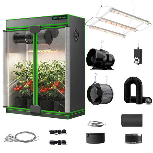 MIMEO indoor hydroponics grow tent kit with LED light, inline fan, carbon filter, and stealth growing equipment