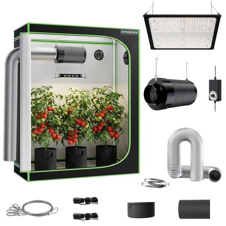 MIMEO indoor hydroponics turnkey kit with grow tent, LED light, inline fan, carbon filter, and stealth growing equipment