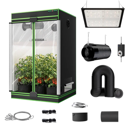 MIMEO indoor grow tent kit with LED light, inline fan, carbon filter, and hydroponic setup for stealth gardening