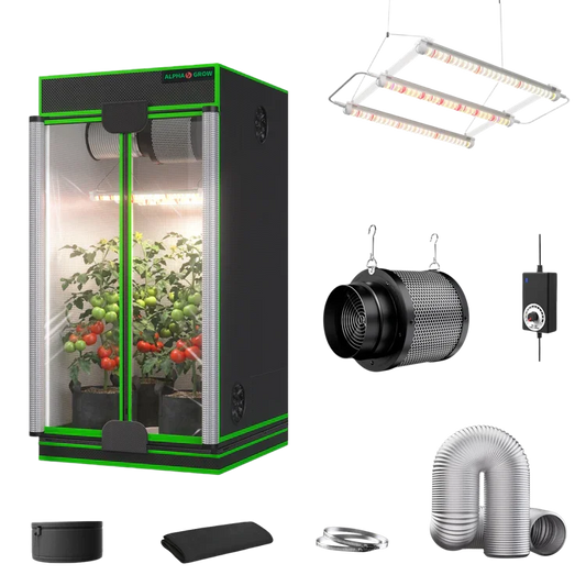 MIMEO indoor grow tent with LED light, inline fan, carbon filter, and turnkey hydroponics kit for stealth gardening