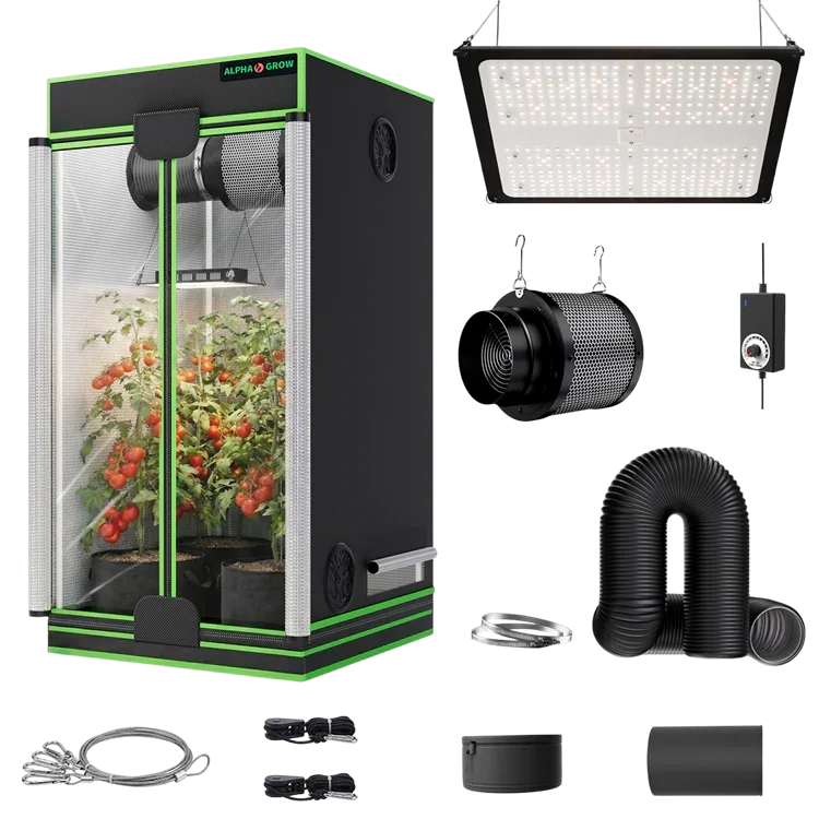 MIMEO indoor hydroponics turnkey kit with grow tent, LED light, inline fan & carbon filter for stealth gardening