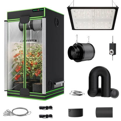 MIMEO indoor hydroponics turnkey kit with grow tent, LED light, inline fan & carbon filter for stealth gardening