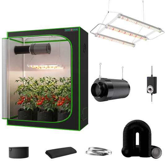 MIMEO indoor grow tent kit with LED light, carbon filter, and inline fan for stealth hydroponics