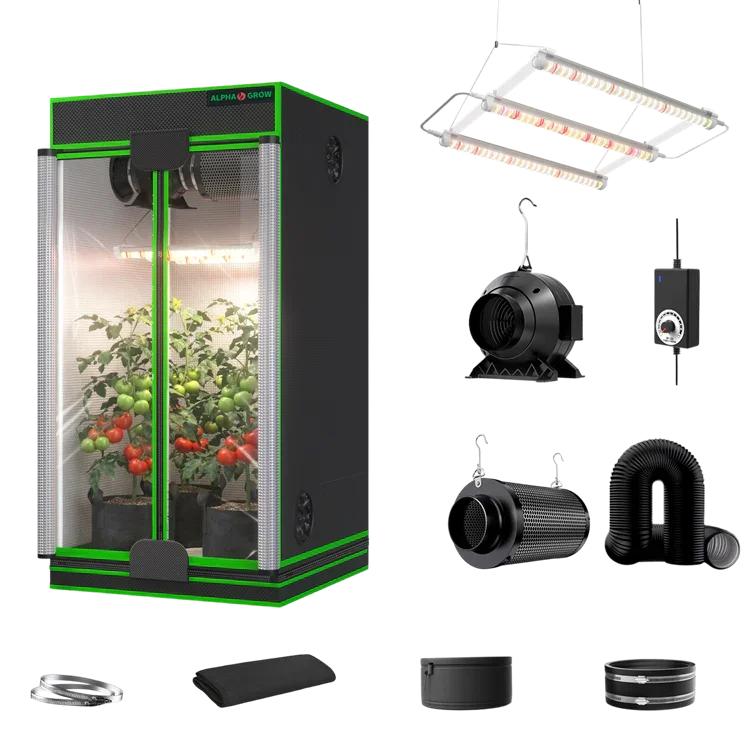 MIMEO indoor hydroponics turnkey kit with grow tent, LED light, inline fan & carbon filter for stealth plant growing