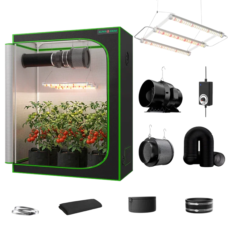 MIMEO indoor grow tent with LED light, inline fan, carbon filter & hydroponics kit for stealth gardening