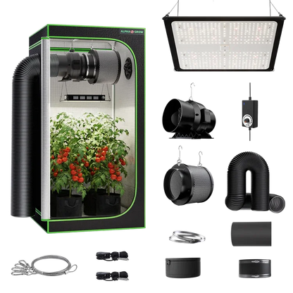 MIMEO Turnkey Kit with Grow Tent, LED Grow Light, Inline Fan & Carbon Filter for Indoor Hydroponics