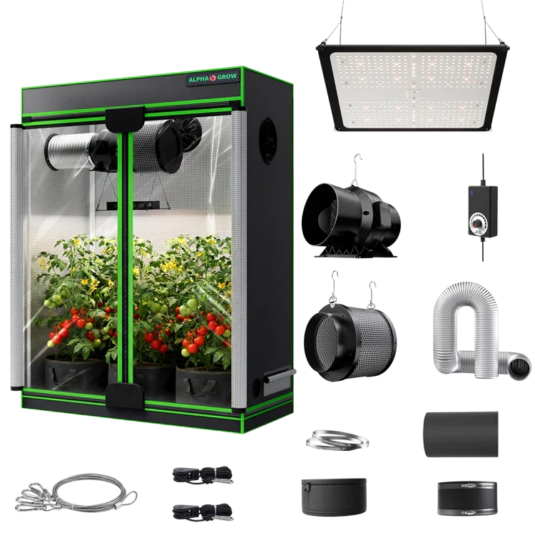 MIMEO indoor hydroponics turnkey kit with grow tent, LED light, inline fan & carbon filter for stealth growing