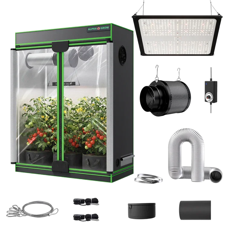 MIMEO indoor hydroponics turnkey kit with grow tent, LED light, inline fan & carbon filter for stealth gardening