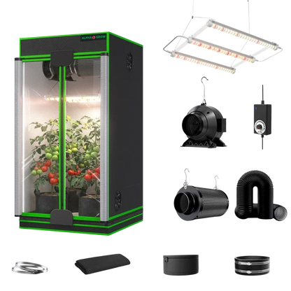 MIMEO indoor grow tent with LED light, inline fan, carbon filter, and hydroponics kit for stealth plant cultivation