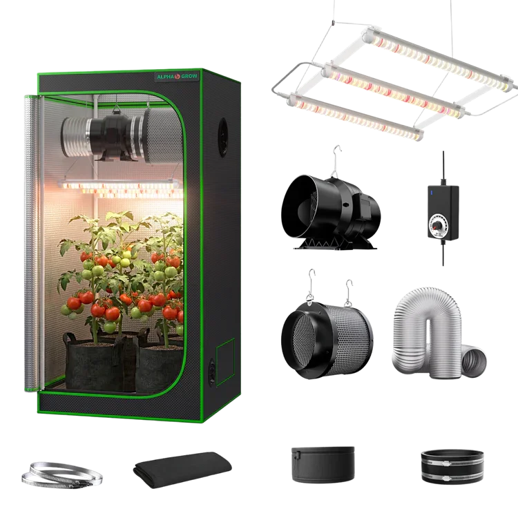 MIMEO indoor hydroponics turnkey kit with grow tent, LED light, inline fan & carbon filter for stealth gardening