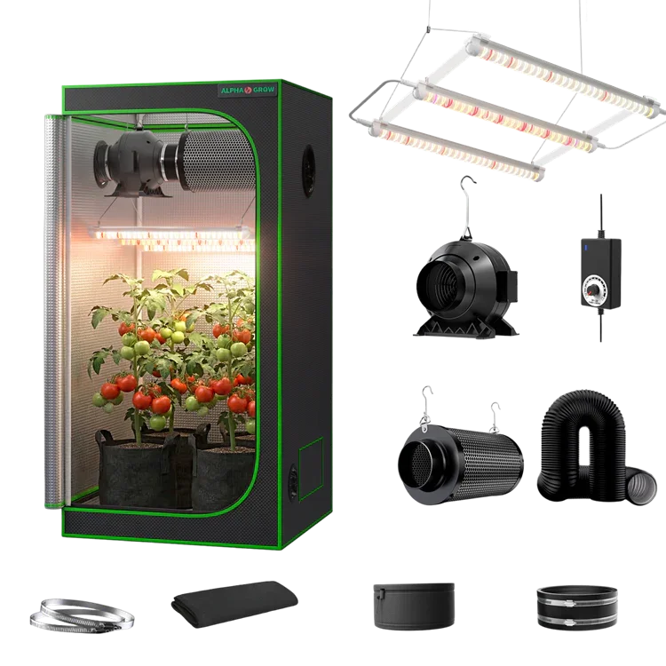 MIMEO Turnkey Kit with Grow Tent, LED Grow Light, Inline Fan & Carbon Filter for Indoor Hydroponics