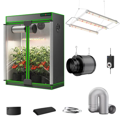 MIMEO indoor grow tent kit with LED light, inline fan, carbon filter, and hydroponic stealth growing setup