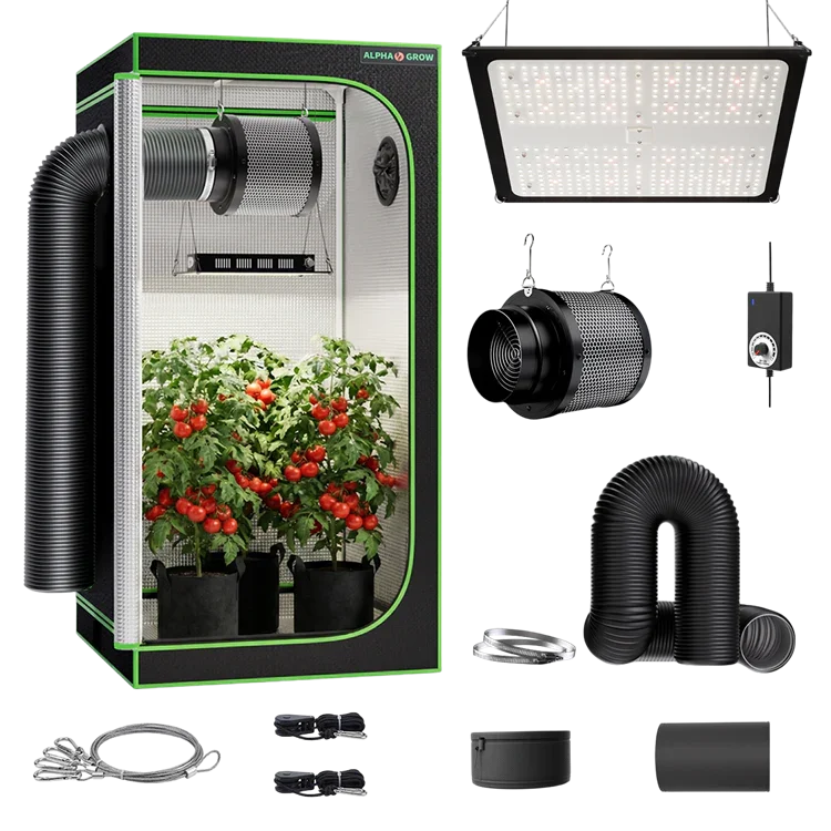 MIMEO indoor hydroponics turnkey kit with grow tent, LED light, inline fan & carbon filter for stealth growing