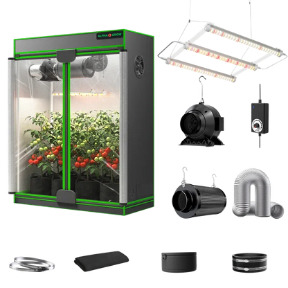 MIMEO indoor grow tent kit with LED lights, inline fan, carbon filter, and hydroponic stealth growing gear