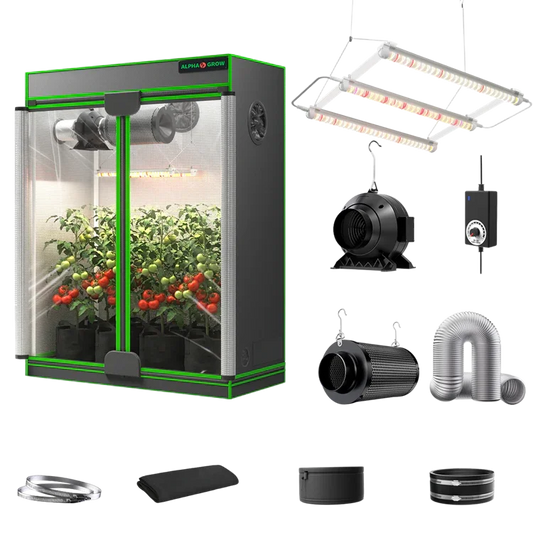 MIMEO indoor grow tent kit with LED lights, inline fan, carbon filter, and hydroponic stealth growing gear