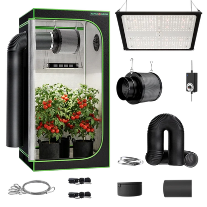 MIMEO indoor grow tent kit with LED light, inline fan, carbon filter, and hydroponic setup for stealth gardening