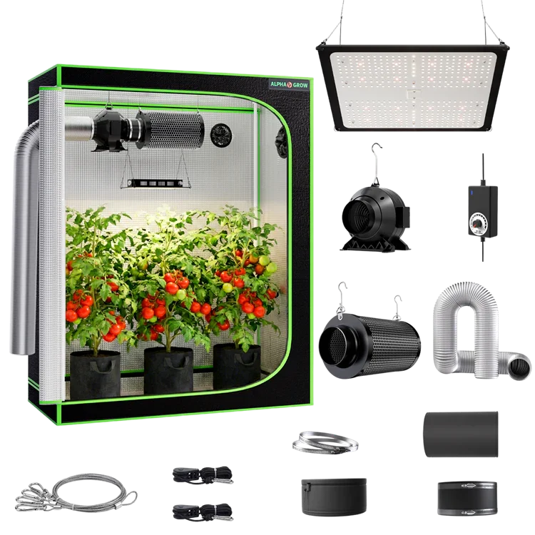 MIMEO Turnkey Kit with Grow Tent, LED Grow Light, Inline Fan & Carbon Filter for Indoor Hydroponics