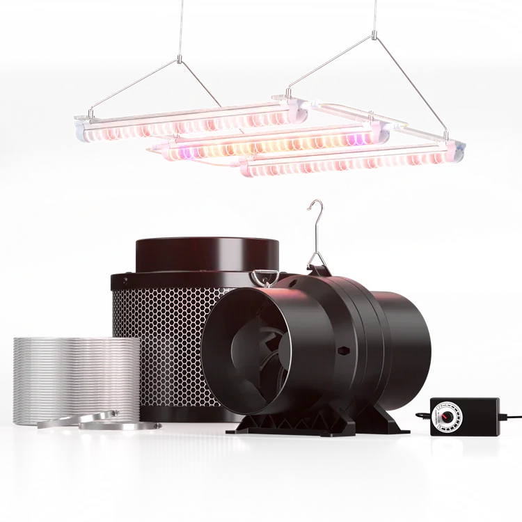 MIMEO LED Grow Light with Inline Fan, Carbon Filter & Controller for Indoor Hydroponics