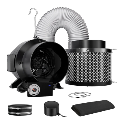 MIMEO inline fan with carbon filter and ducting for stealth indoor hydroponics grow setups