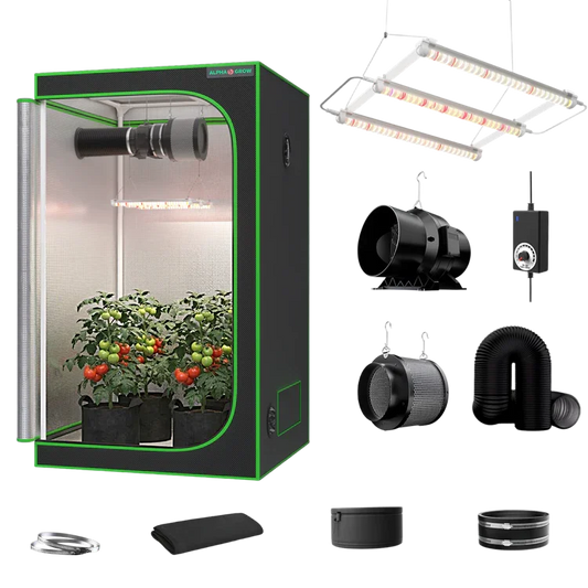 MIMEO indoor grow tent kit with LED light, inline fan, carbon filter, and hydroponic setup for stealth gardening