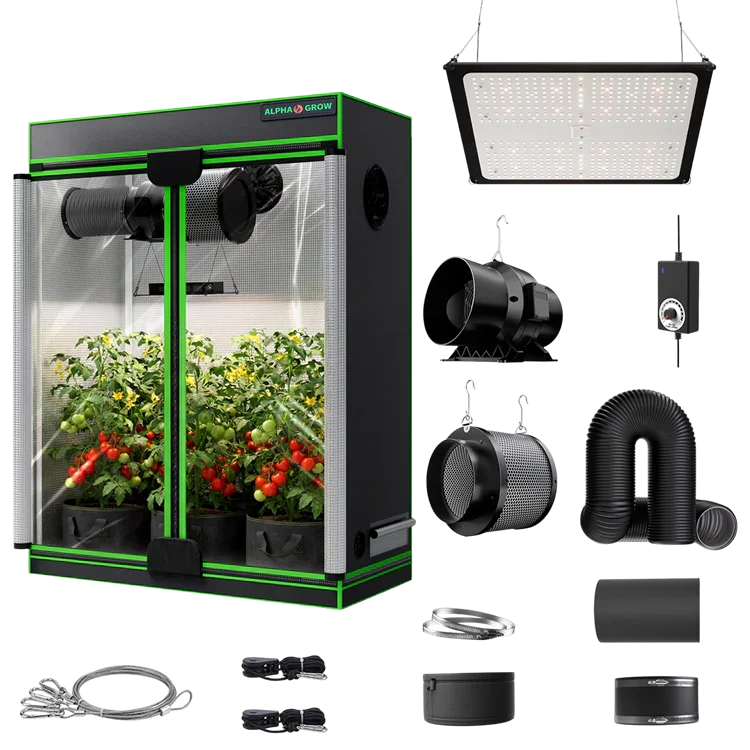 MIMEO indoor hydroponics grow tent kit with LED light, inline fan & carbon filter for stealth plant cultivation