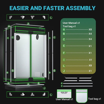 MIMEO Grow Tent with LED Grow Light & Inline Fan – Turnkey Kit for Stealth Indoor Hydroponics