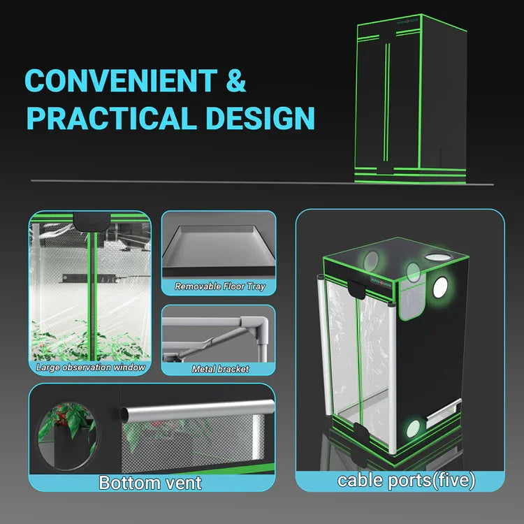 MIMEO Grow Tent with LED Light, Inline Fan & Carbon Filter – Turnkey Indoor Hydroponics Kit