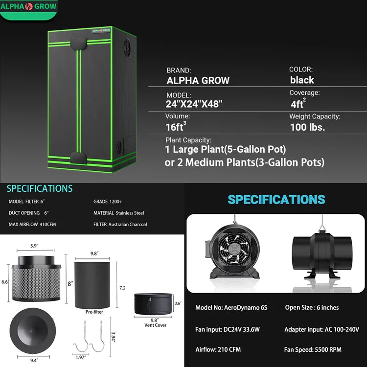 MIMEO indoor grow tent with LED light, inline fan & carbon filter for stealth hydroponics setup
