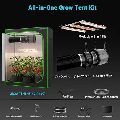 MIMEO All-in-One Grow Tent Kit with LED Light, Carbon Filter & Duct Fan for Indoor Hydroponics