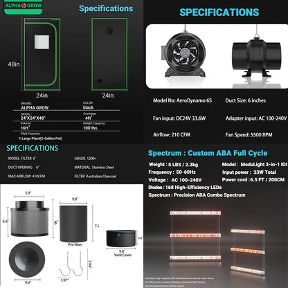 MIMEO indoor hydroponics turnkey kit with LED grow light, inline fan, and carbon filter for stealth growing