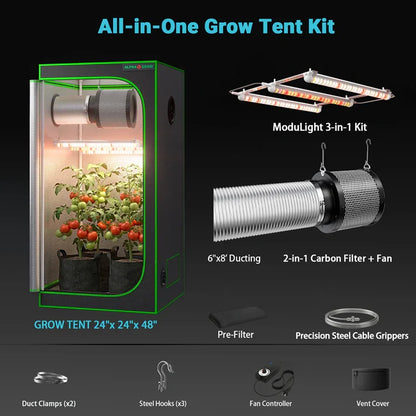 MIMEO All-in-One Grow Tent Kit with LED Light, Carbon Filter & Ducting for Indoor Hydroponics
