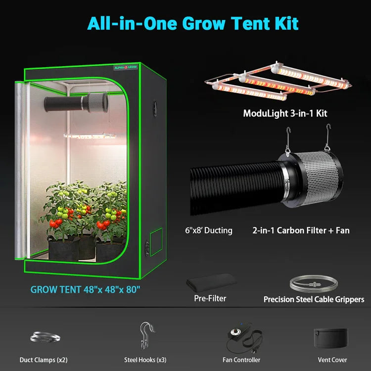 MIMEO All-in-One Grow Tent Kit with LED Light, Carbon Filter & Ducting for Indoor Hydroponics
