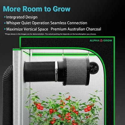 MIMEO indoor grow tent with carbon filter and thriving tomato plants, ideal for stealth hydroponic setups