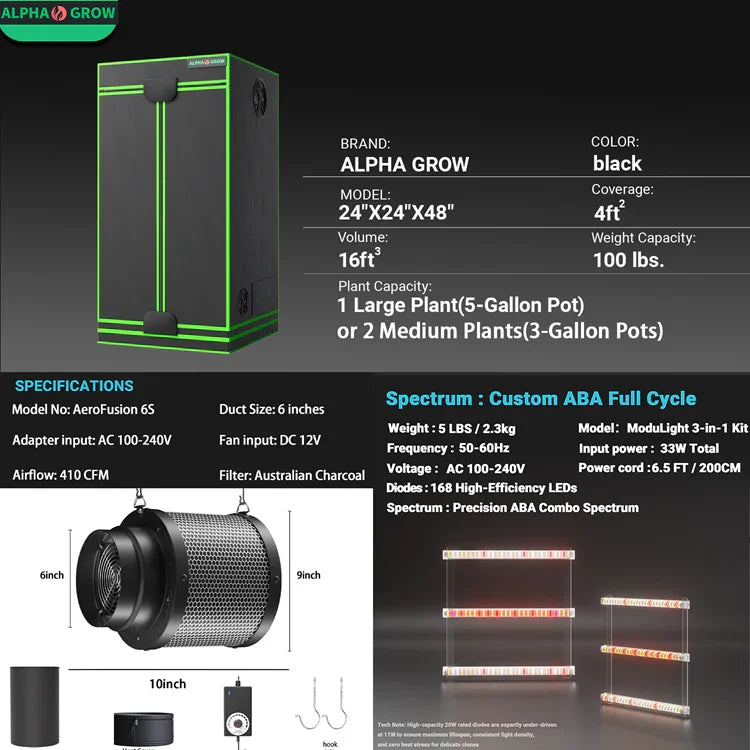 MIMEO indoor grow tent with LED grow light, inline fan & carbon filter for stealth hydroponics setup