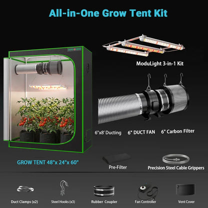 MIMEO All-in-One Grow Tent Kit with LED Light, Carbon Filter & Duct Fan for Indoor Hydroponics