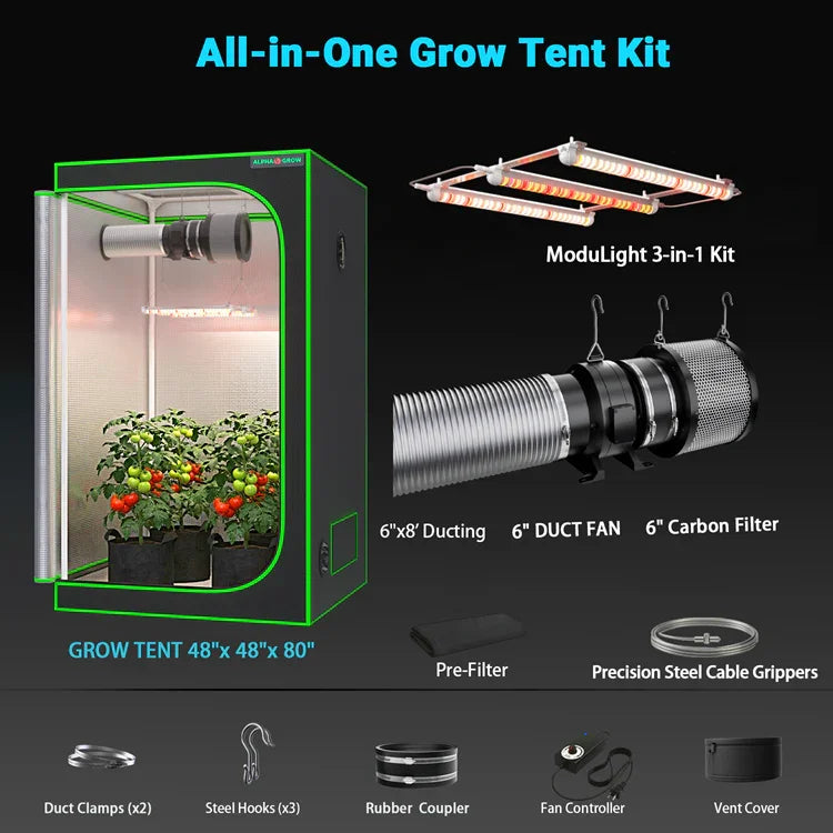MIMEO All-in-One Grow Tent Kit with LED Light, Carbon Filter & Duct Fan for Indoor Hydroponics