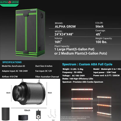 MIMEO Stealth Grow Tent with LED Grow Light & Carbon Filter – Turnkey Indoor Hydroponics Kit