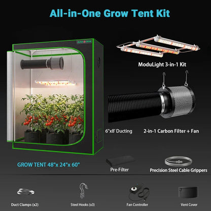 MIMEO All-in-One Grow Tent Kit with LED Light, Carbon Filter & Fan for Indoor Hydroponics