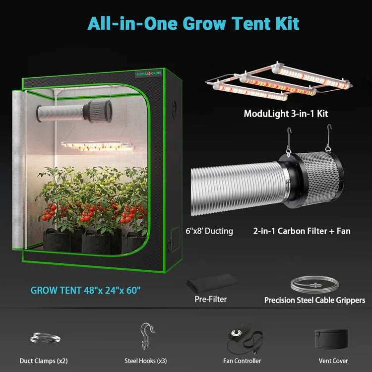 MIMEO All-in-One Grow Tent Kit with LED Light, Carbon Filter & Fan for Indoor Hydroponics