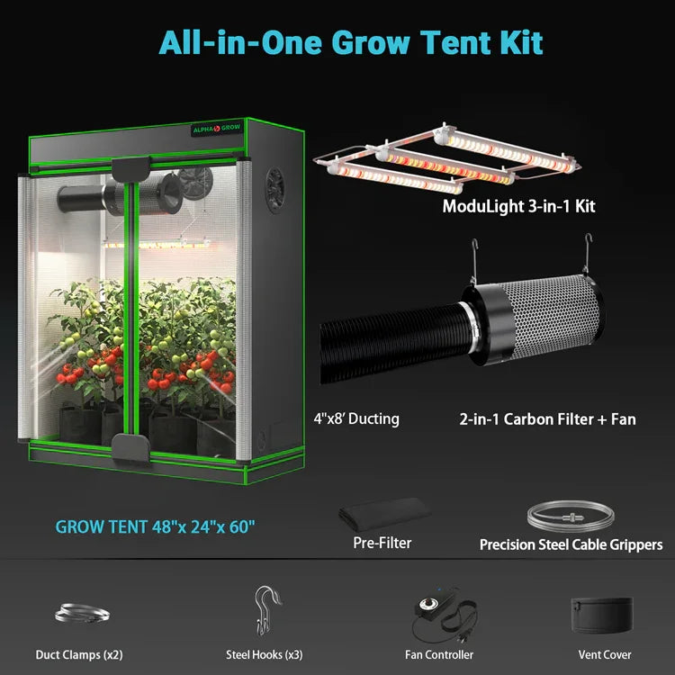 MIMEO All-in-One Grow Tent Kit with LED Light, Carbon Filter & Fan for Indoor Hydroponics