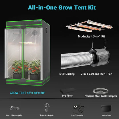 MIMEO All-in-One Grow Tent Kit with LED Light, Carbon Filter & Ducting for Indoor Hydroponics