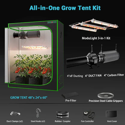 MIMEO All-in-One Grow Tent Kit with LED Light, Carbon Filter & Duct Fan for Indoor Hydroponics