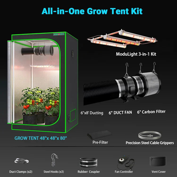MIMEO All-in-One Grow Tent Kit with LED Light, Carbon Filter & Inline Fan for Indoor Hydroponics