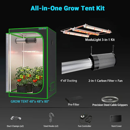 MIMEO All-in-One Grow Tent Kit with LED Light, Carbon Filter & Ducting for Indoor Hydroponics