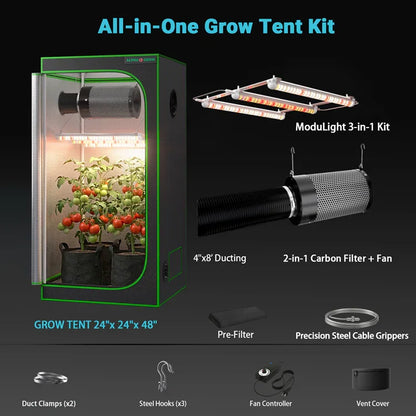 MIMEO All-in-One Grow Tent Kit with LED Light, Carbon Filter & Fan for Indoor Hydroponics