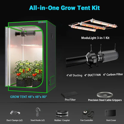 MIMEO All-in-One Grow Tent Kit with LED Light, Carbon Filter & Duct Fan for Indoor Hydroponics