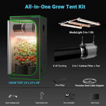 MIMEO All-in-One Grow Tent Kit with LED Light, Carbon Filter & Ducting for Indoor Hydroponics